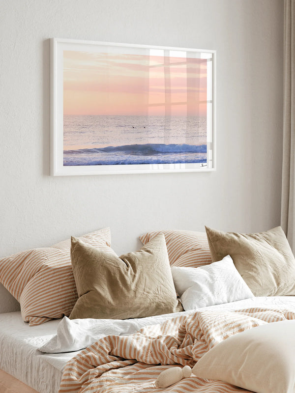 Pastel Sunrise with Dolphins (Boomerang Beach) - Wall Art Print