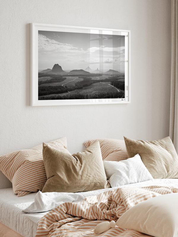 Glass House Mountains 04 - Black & White Wall Art Print