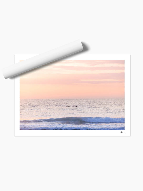 Pastel Sunrise with Dolphins (Boomerang Beach) - Wall Art Print