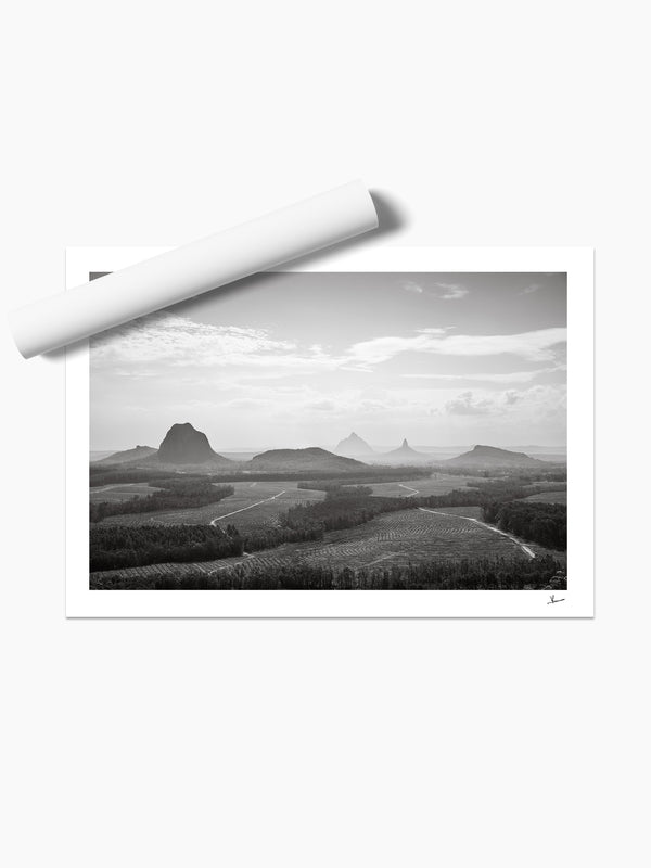 Glass House Mountains 04 - Black & White Wall Art Print