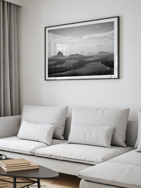 Glass House Mountains 04 - Black & White Wall Art Print