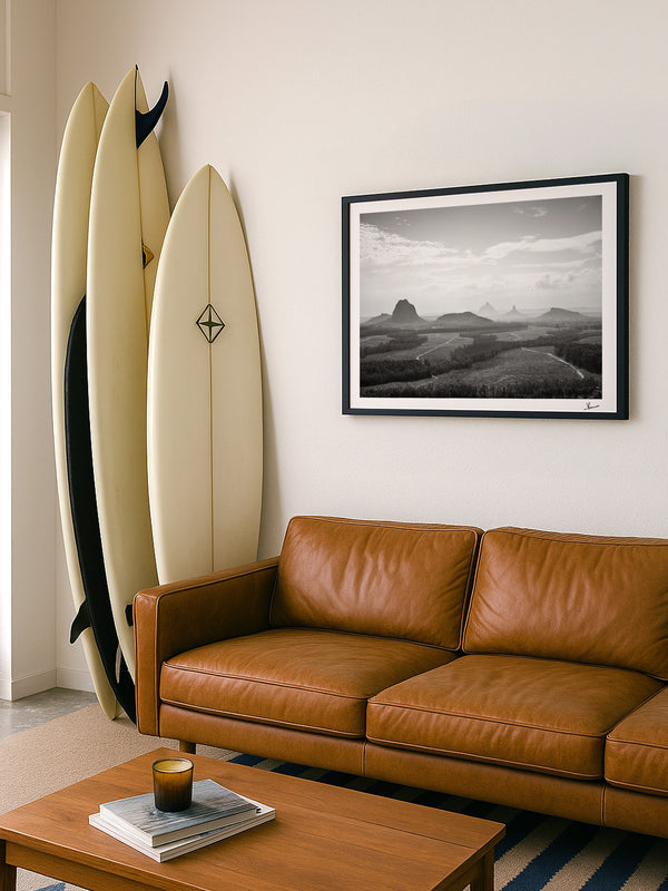 Glass House Mountains 04 - Black & White Wall Art Print