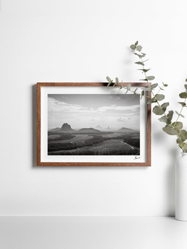 Glass House Mountains 04 - Black & White Wall Art Print