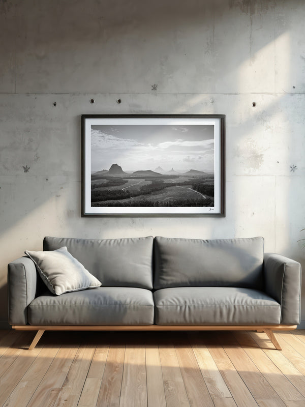 Glass House Mountains 04 - Black & White Wall Art Print