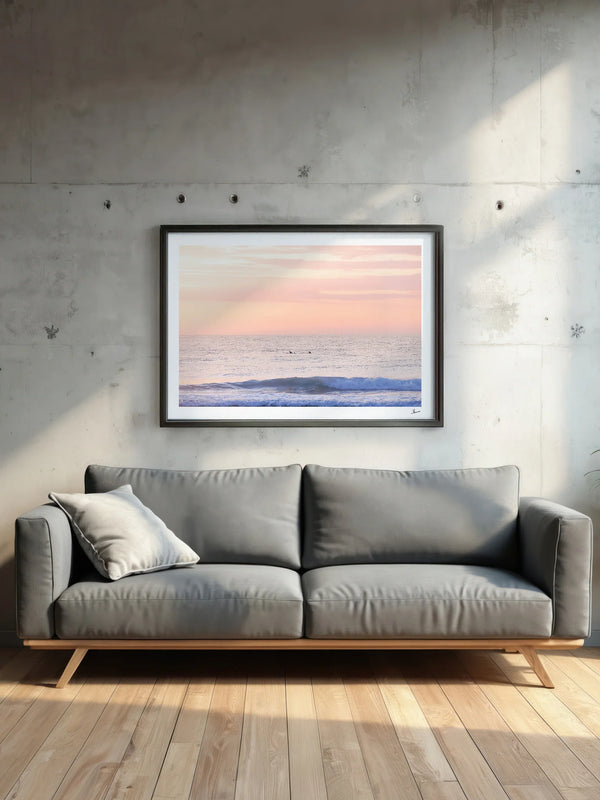Pastel Sunrise with Dolphins (Boomerang Beach) - Wall Art Print