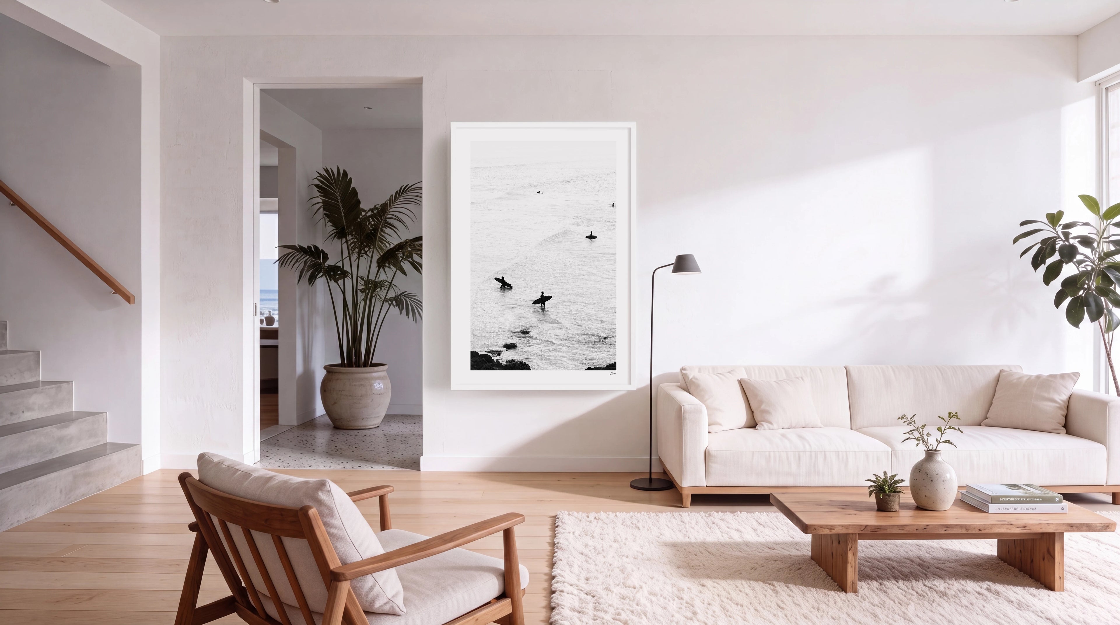 Surfer silhouette 01 - Black & White Wall Art Print