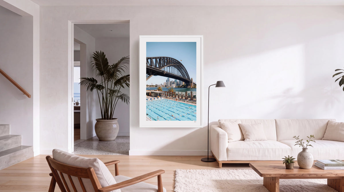 Aerial photography print of an Australian beach displayed as wall art