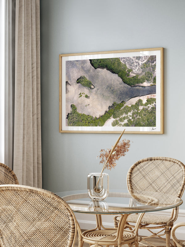 Mangrove Bay — framed wall art print styled in a room · Australia Unseen