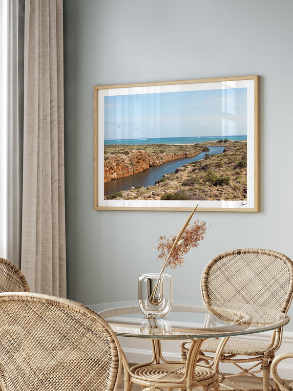 Yardie Creek — framed wall art print styled in a room · Australia Unseen