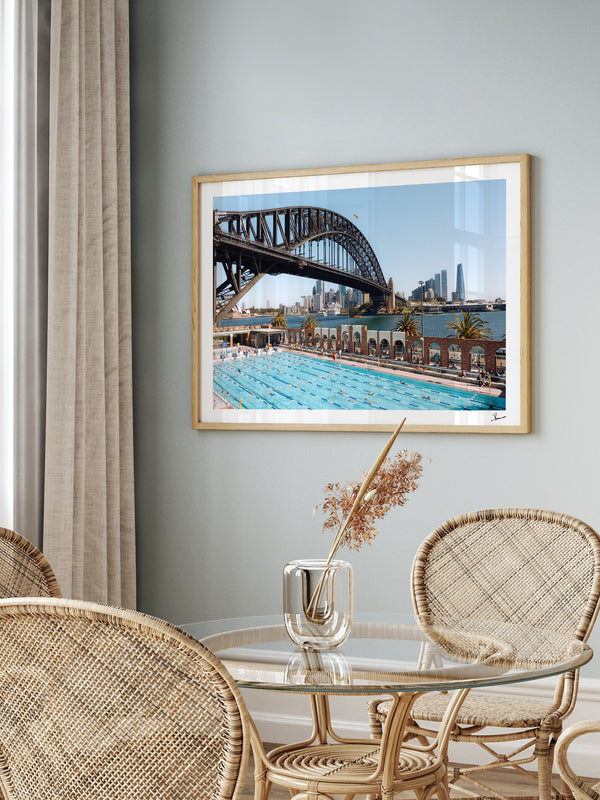 North Sydney Olympic Pool — framed wall art print styled in a room · Australia Unseen