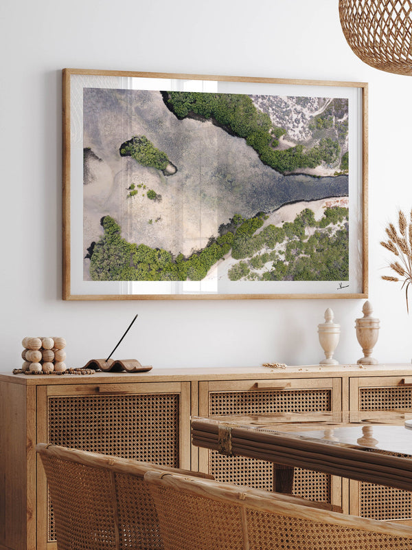 Mangrove Bay — framed wall art print styled in a room · Australia Unseen