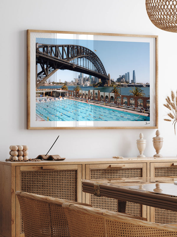 North Sydney Olympic Pool — framed wall art print styled in a room · Australia Unseen
