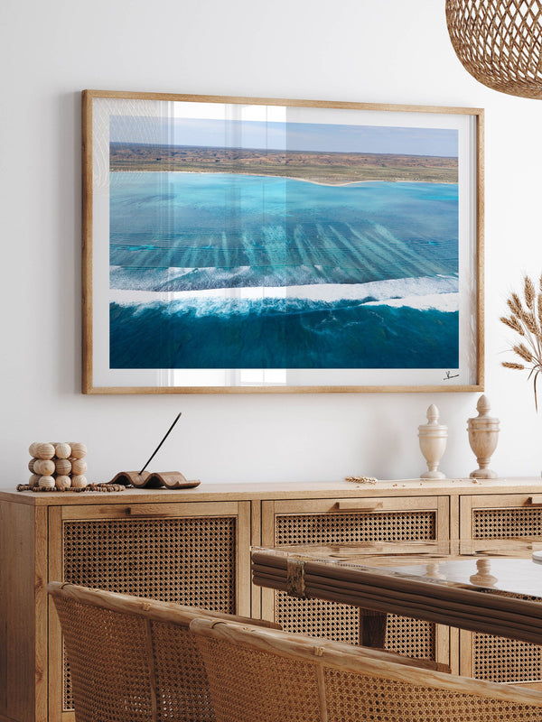 Ningaloo Reef — framed wall art print styled in a room · Australia Unseen