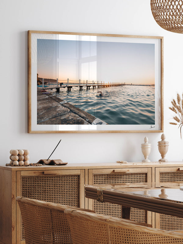Narrabeen Rock Pool — framed wall art print styled in a room · Australia Unseen