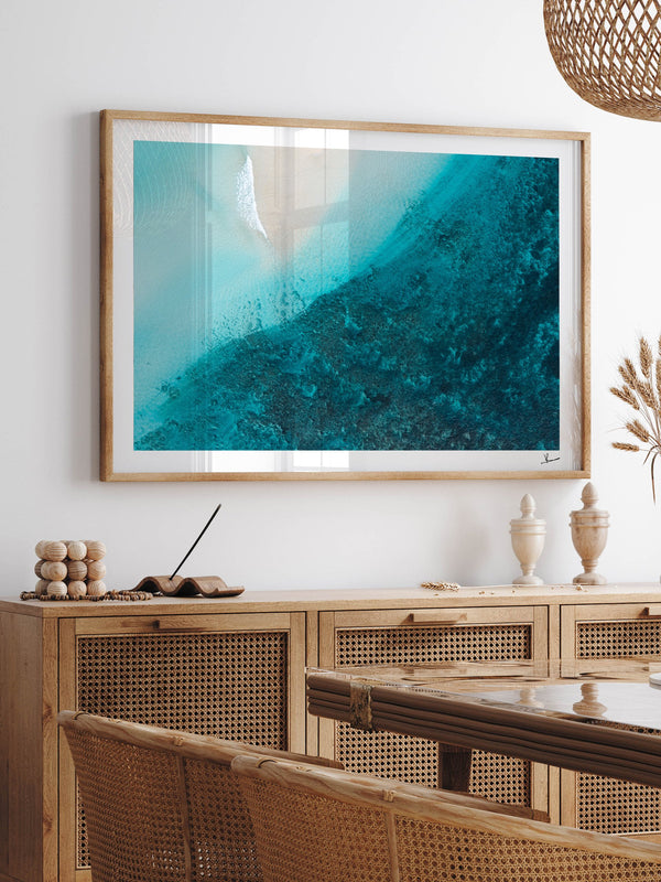 Reef Line — framed wall art print styled in a room · Australia Unseen