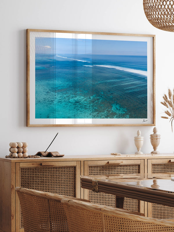 Ningaloo Reef — framed wall art print styled in a room · Australia Unseen