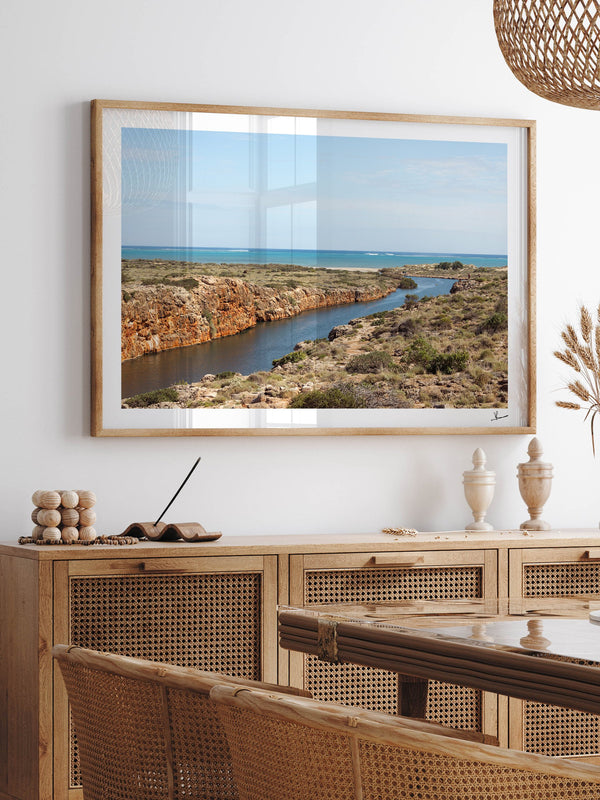 Yardie Creek — framed wall art print styled in a room · Australia Unseen