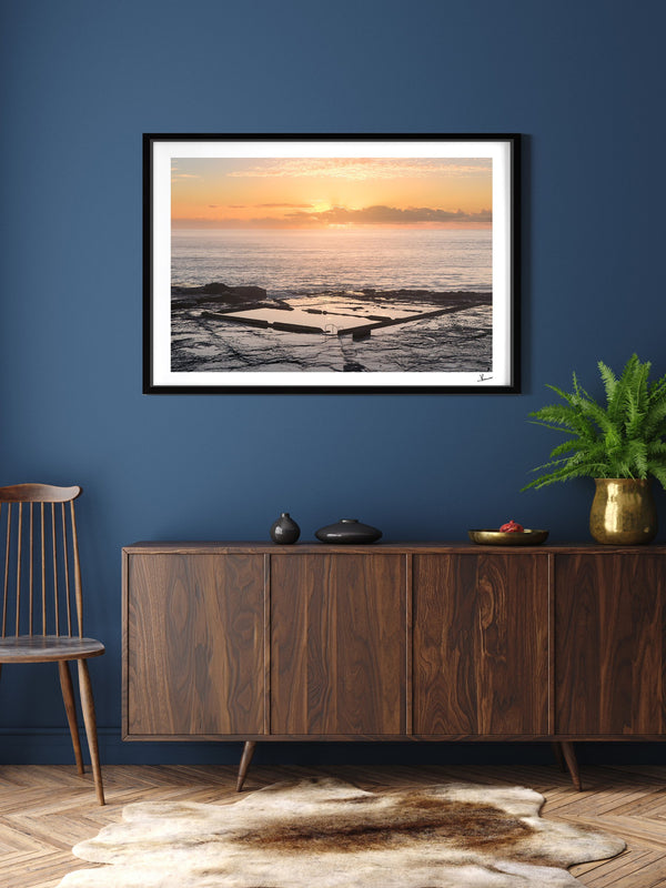 Werri Beach Pool — framed wall art print styled in a room · Australia Unseen