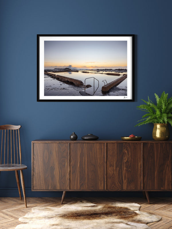 Werri Beach Pool — framed wall art print styled in a room · Australia Unseen