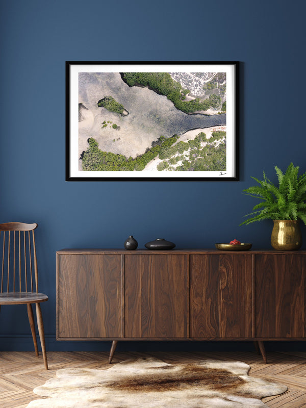 Mangrove Bay — framed wall art print styled in a room · Australia Unseen