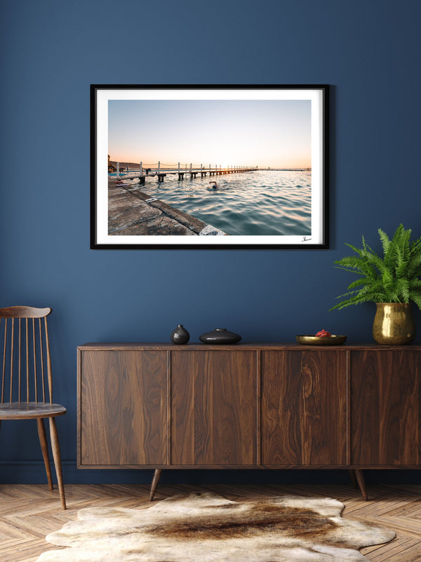 Narrabeen Rock Pool — framed wall art print styled in a room · Australia Unseen