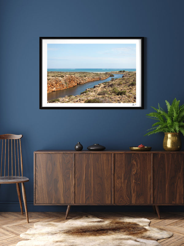 Yardie Creek — framed wall art print styled in a room · Australia Unseen