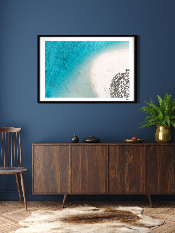 Sand Curve — framed wall art print styled in a room · Australia Unseen