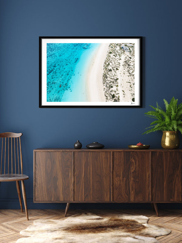 Turquoise Bay — framed wall art print styled in a room · Australia Unseen
