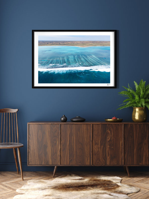 Ningaloo Reef — framed wall art print styled in a room · Australia Unseen