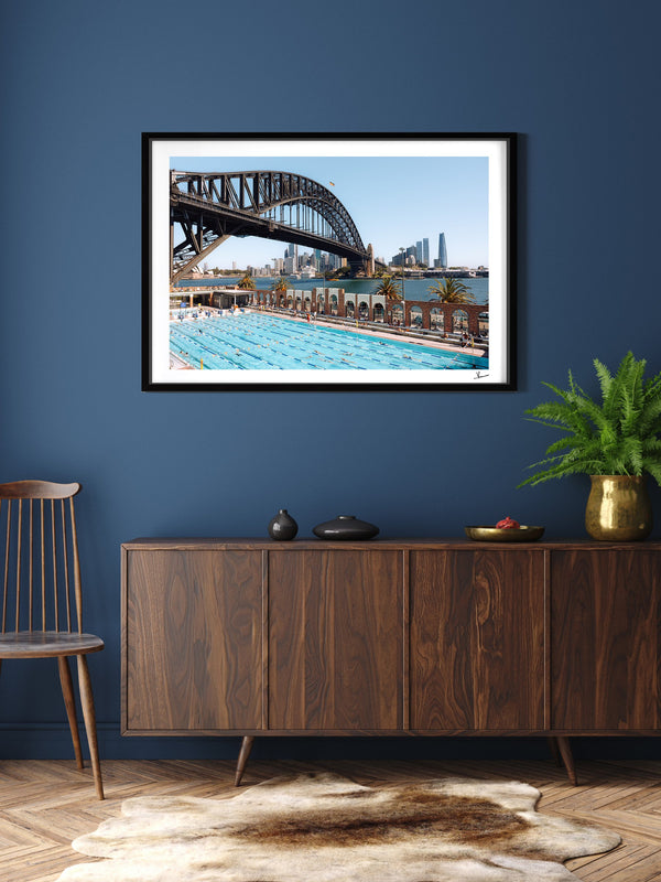 North Sydney Olympic Pool — framed wall art print styled in a room · Australia Unseen