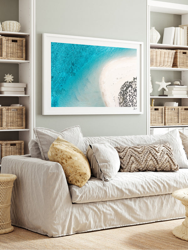Sand Curve — framed wall art print styled in a room · Australia Unseen