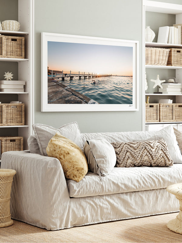 Narrabeen Rock Pool — framed wall art print styled in a room · Australia Unseen