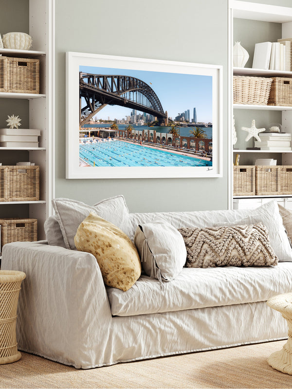 North Sydney Olympic Pool — framed wall art print styled in a room · Australia Unseen