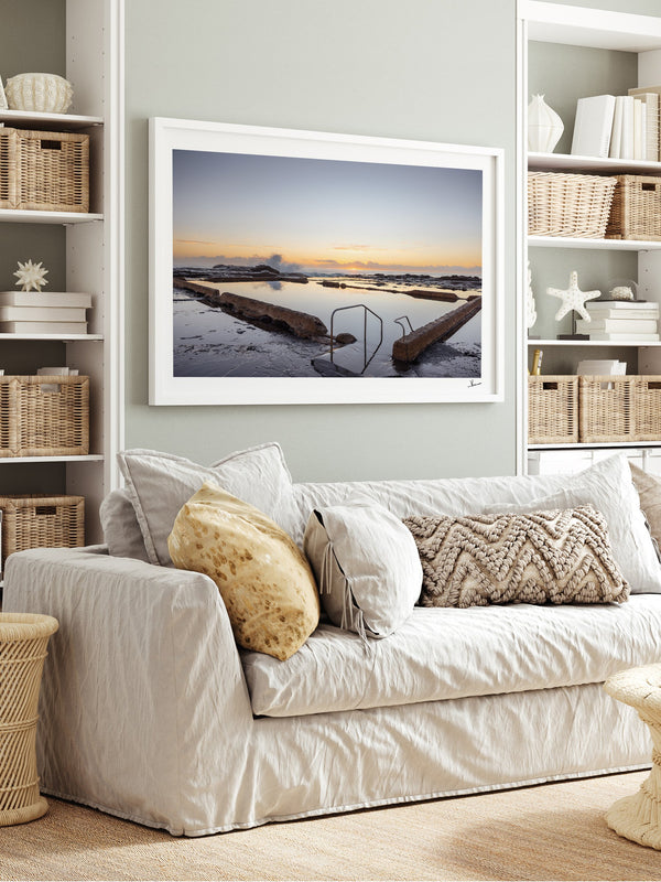 Werri Beach Pool — framed wall art print styled in a room · Australia Unseen