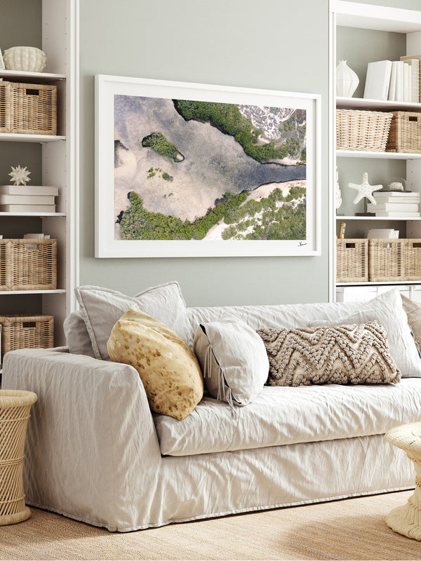 Mangrove Bay — framed wall art print styled in a room · Australia Unseen