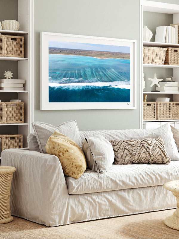 Ningaloo Reef — framed wall art print styled in a room · Australia Unseen