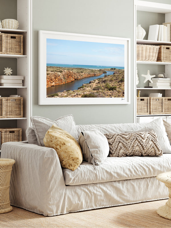 Yardie Creek — framed wall art print styled in a room · Australia Unseen