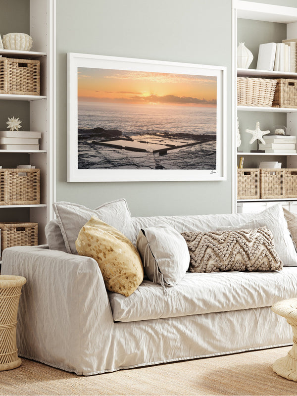 Werri Beach Pool — framed wall art print styled in a room · Australia Unseen