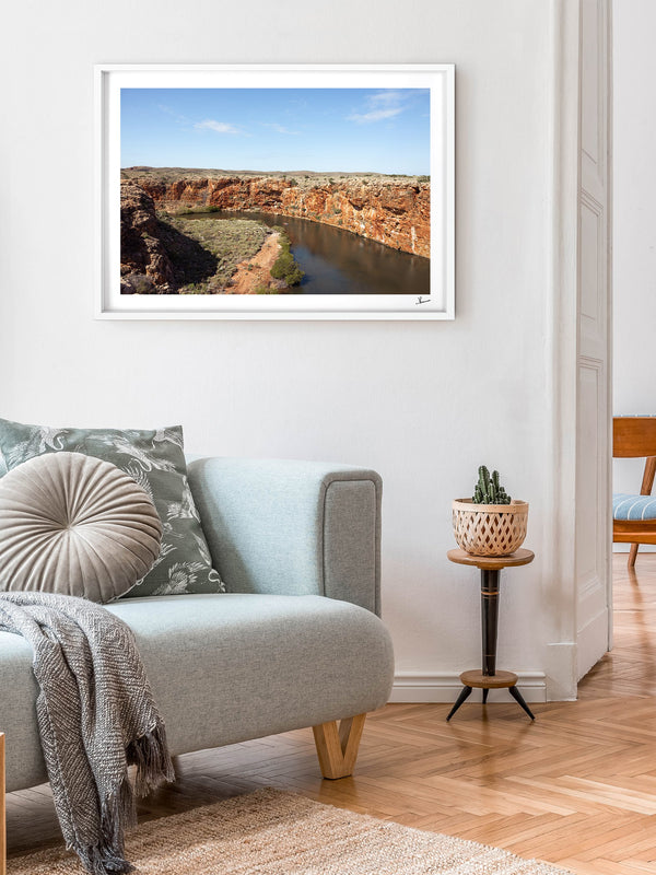 Yardie Creek — framed wall art print styled in a room · Australia Unseen