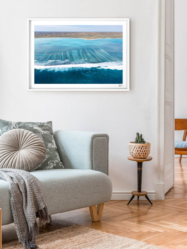 Ningaloo Reef — framed wall art print styled in a room · Australia Unseen