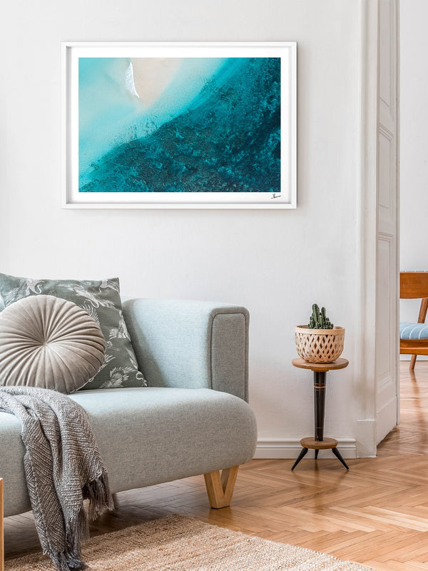 Reef Line — framed wall art print styled in a room · Australia Unseen