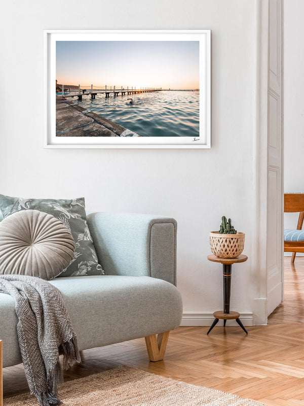 Narrabeen Rock Pool — framed wall art print styled in a room · Australia Unseen