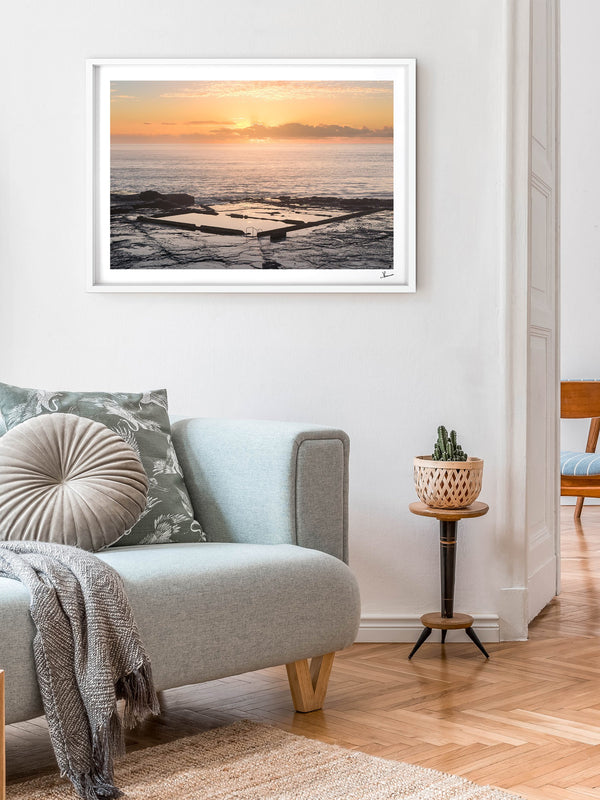 Werri Beach Pool — framed wall art print styled in a room · Australia Unseen