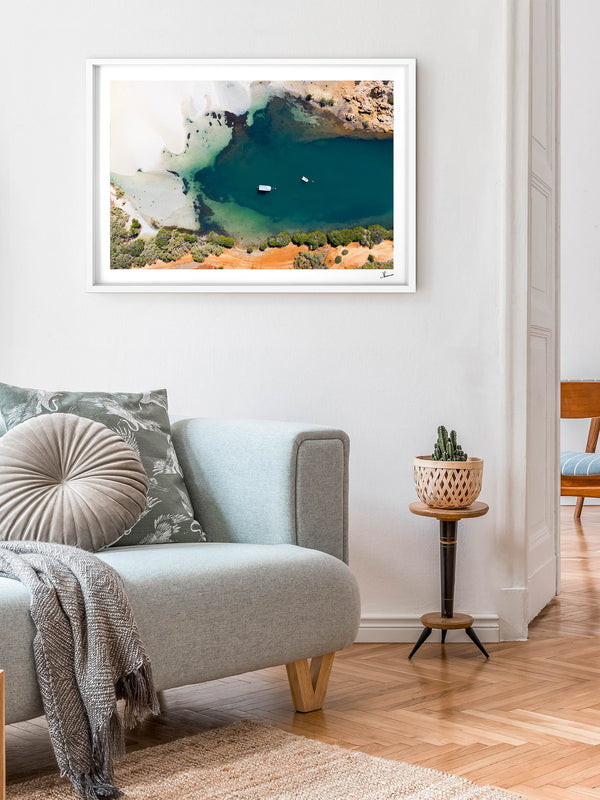 Yardie Creek — framed wall art print styled in a room · Australia Unseen