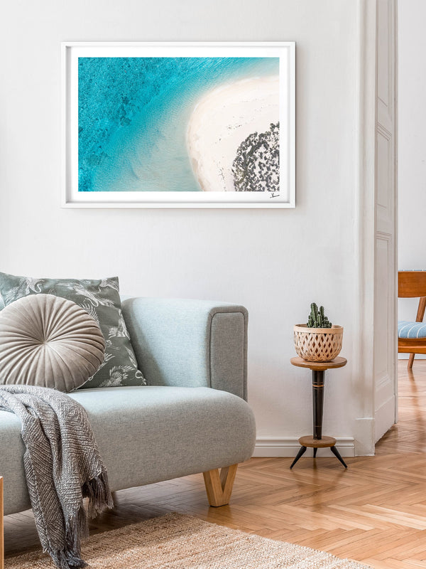 Sand Curve — framed wall art print styled in a room · Australia Unseen