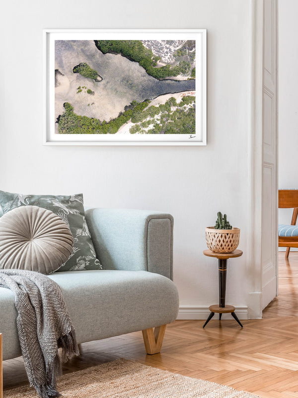 Mangrove Bay — framed wall art print styled in a room · Australia Unseen