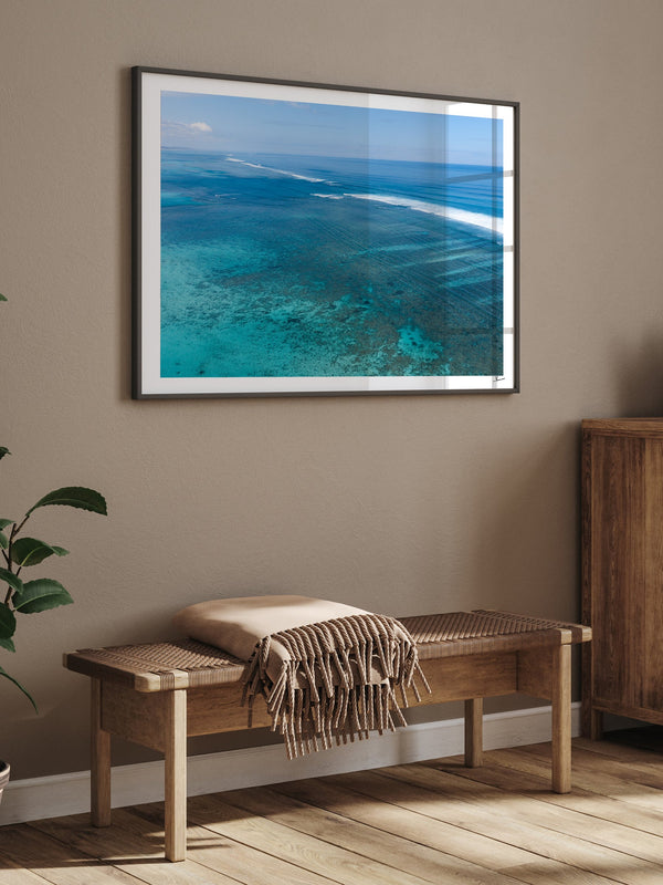 Ningaloo Reef — framed wall art print styled in a room · Australia Unseen