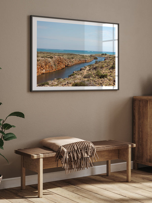 Yardie Creek — framed wall art print styled in a room · Australia Unseen