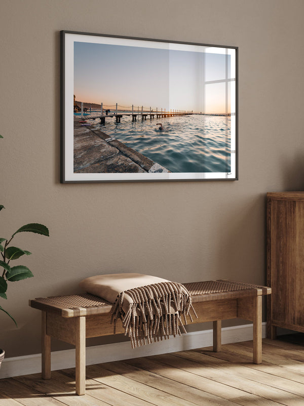 Narrabeen Rock Pool — framed wall art print styled in a room · Australia Unseen