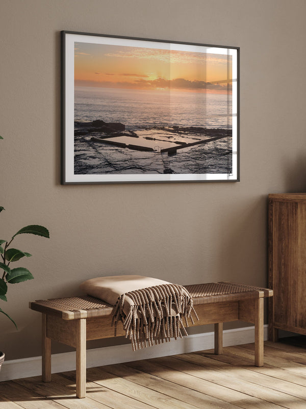 Werri Beach Pool — framed wall art print styled in a room · Australia Unseen